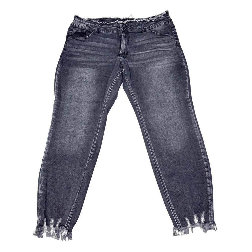 KanCan Maurices Womens Plus 20 High Rise Skinny Jeans Faded Black Distressed Hem